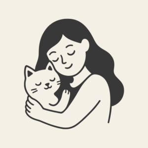 猫を抱く女性のシンプルなイラストアイコン